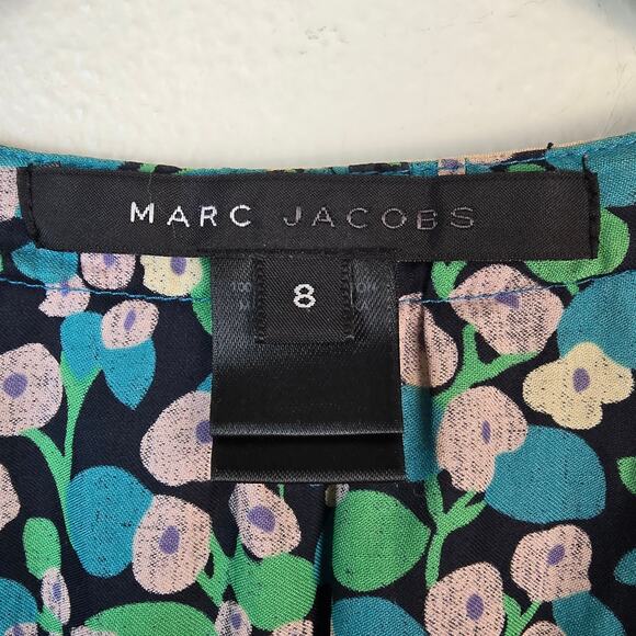 Marc Jacobs Blouse Women's 8 Green Mixed Floral Empire Waist Y2K Boho READ - Picture 5 of 10